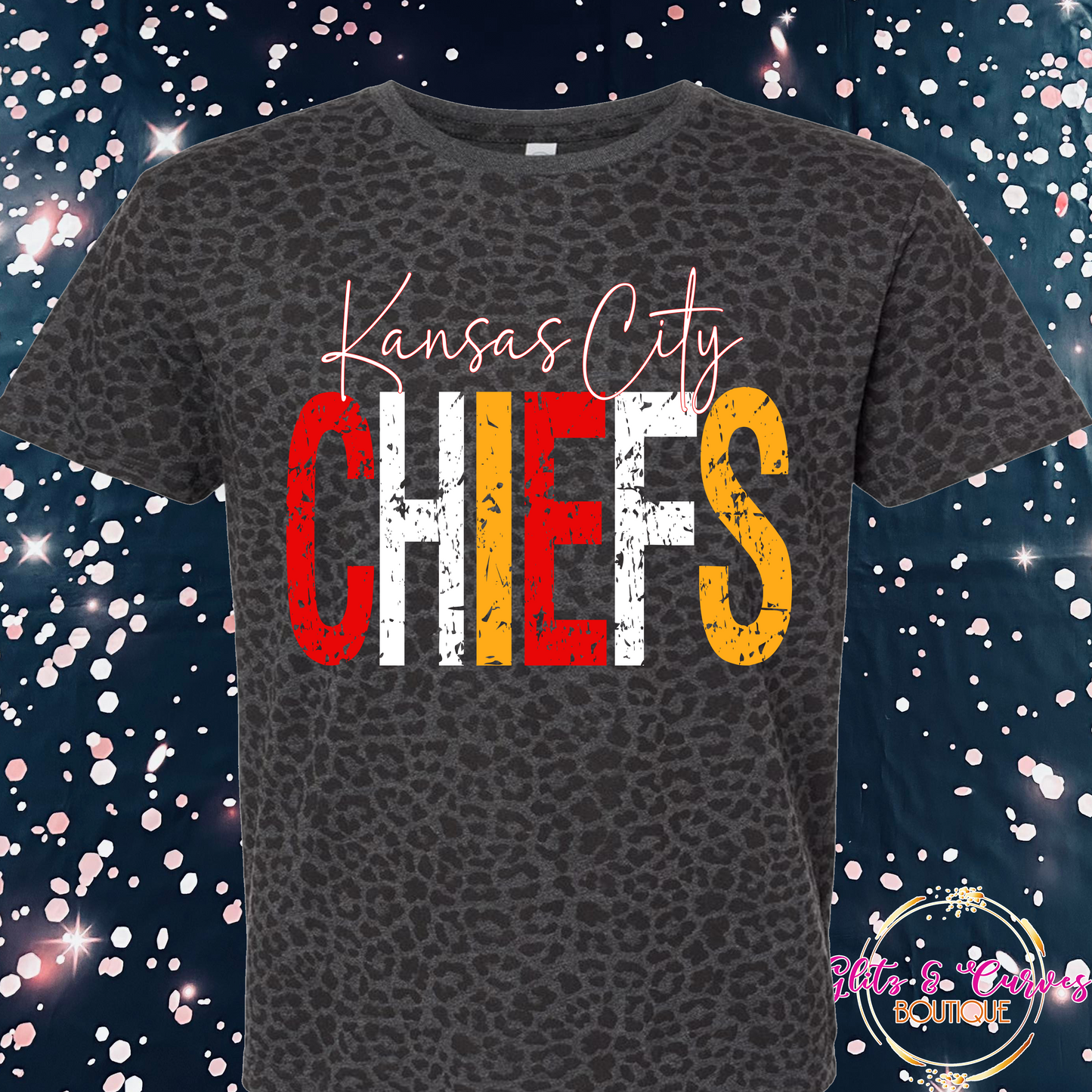 Kansas City Chiefs Distressed on Leopard LAT shirt